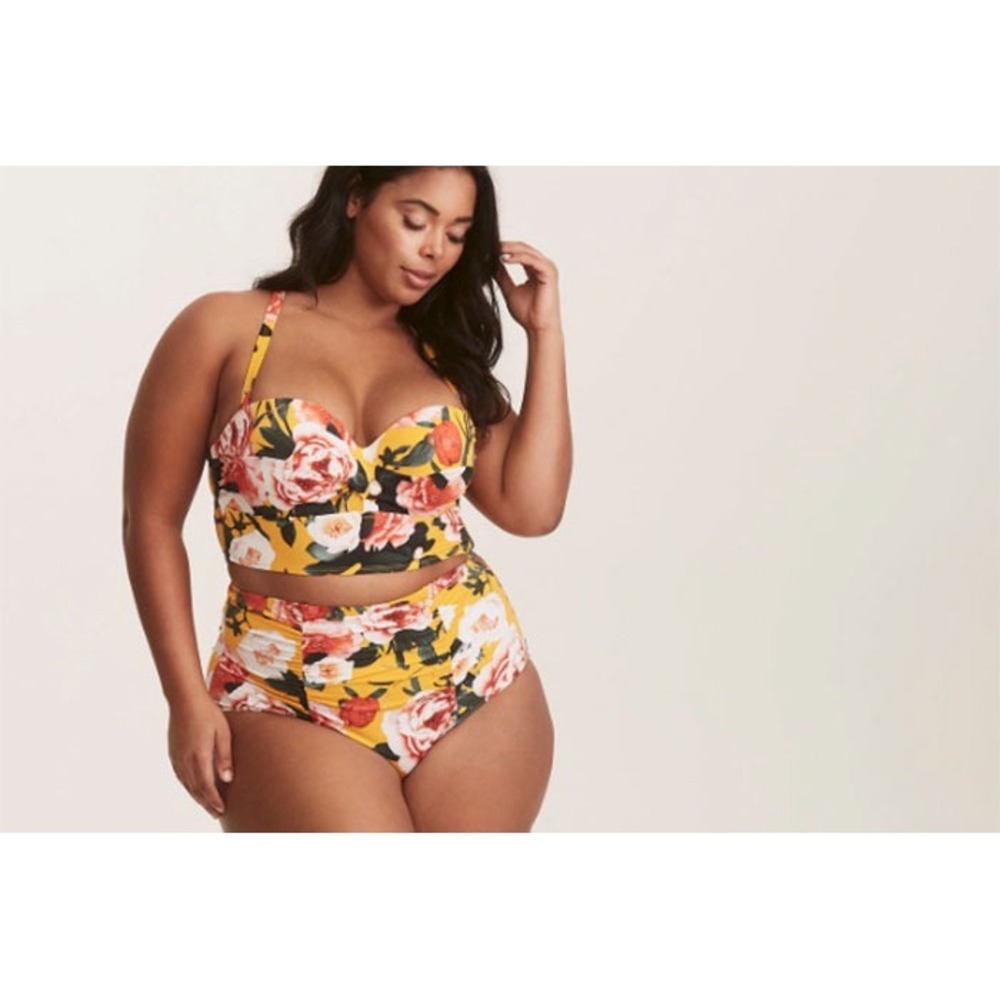 Torrid Yellow Floral Longline Underwire Bikini Top Plus Size 2 Pink Peony 2X 18